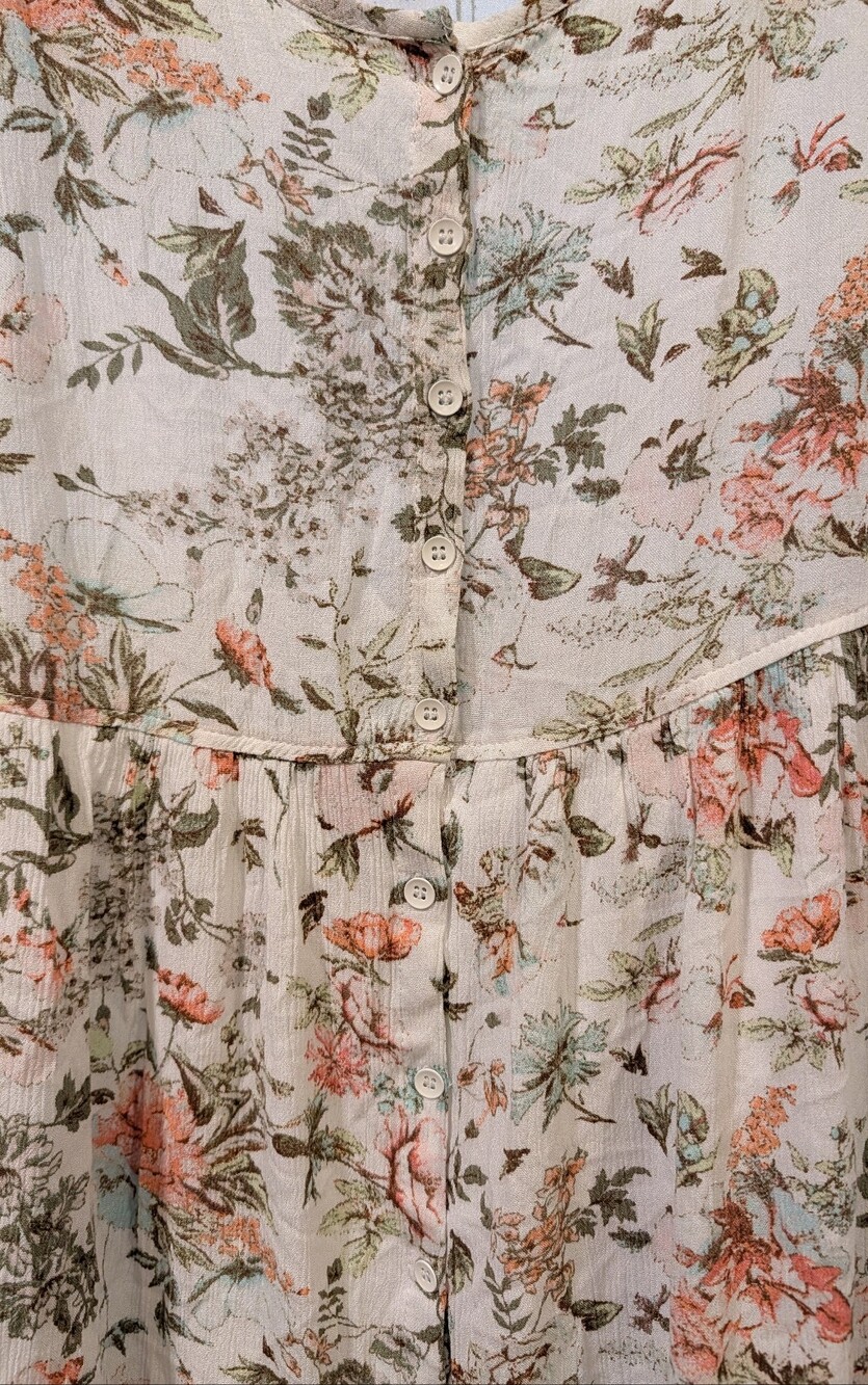 Frye Cream Maxi Dress with Green and Peach Floral Pattern - Picture 2 of 9